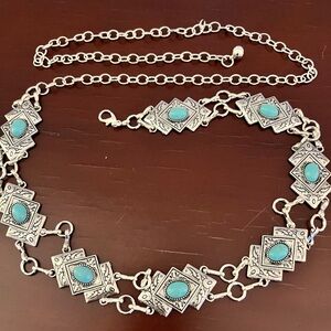 51” Long Western Boho Floral Silver  Turquoise Bead Concho Chain Belt New
